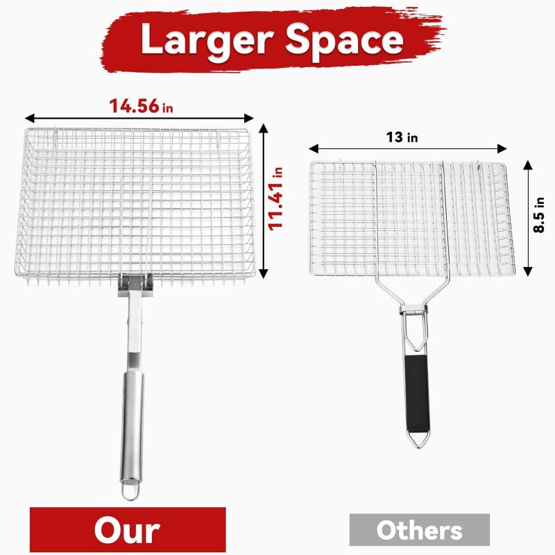 RTT Grill Basket Extra Large Grill Accessories for Outdoor Grill Grilling Gifts for Men Fish Grill Basket  Shrimp Vegetable  Veggie  Barbecue BBQ Rack  Camping Cooking  Unique Detachable Handle - Image 2